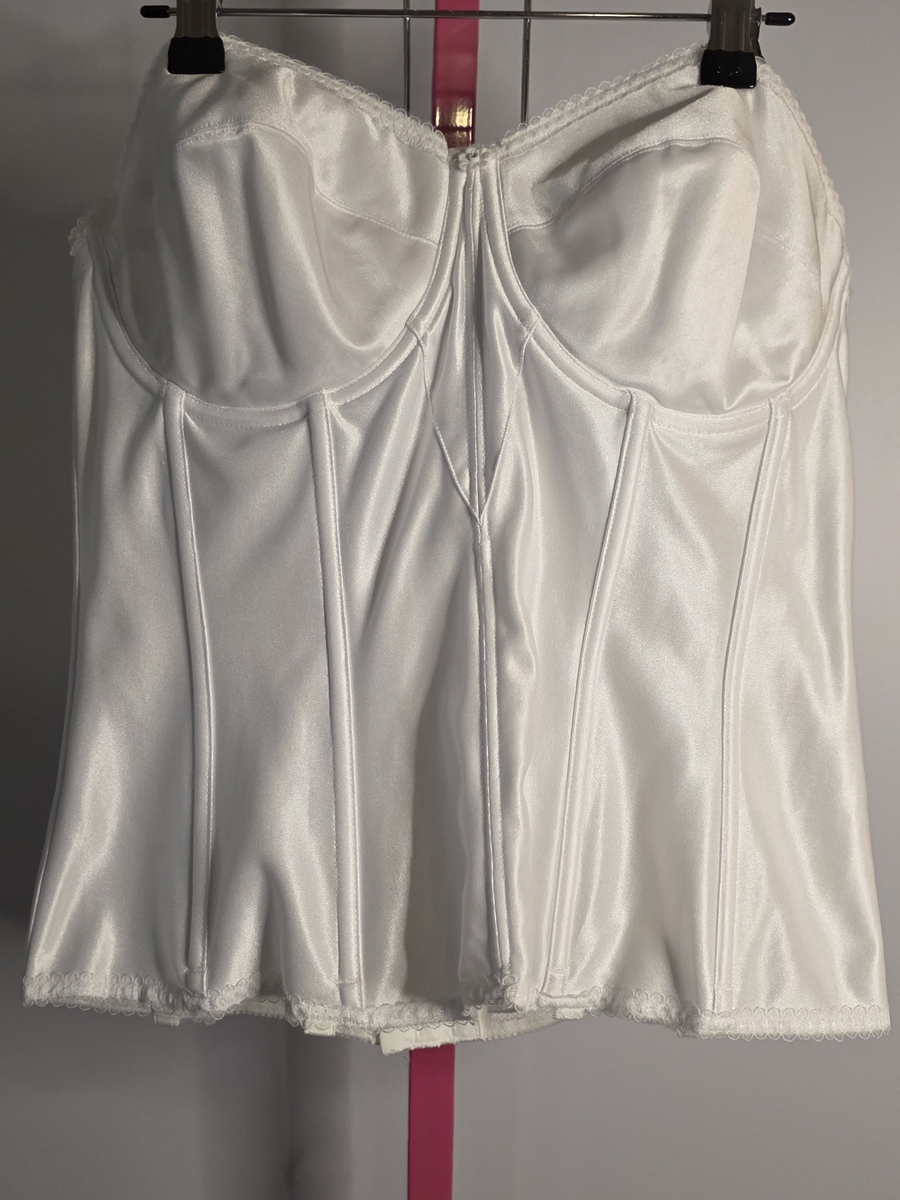 DOMINIQUE White Satin Longline Bustier Bra - Structured Support 38D